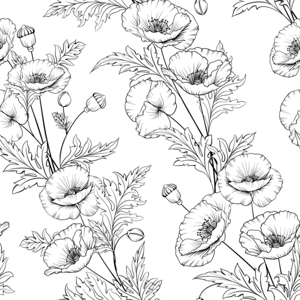 Seamless pattern from flowers of poppies on a white background. — Stock Vector