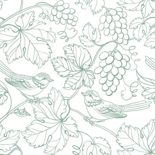 白を基調としたブドウの枝のシームレスなパターン. — ストックベクタ