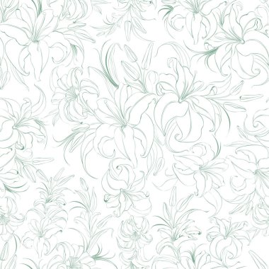 Beyaz arkaplandaki zambak çiçeklerinden kusursuz desen.