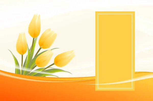 Hochzeitskarte mit gelben Tulpen auf hellem Hintergrund. Einladungskarte mit 3D-Vektorblumen. — Stockvektor