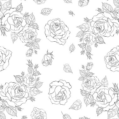 Beyaz bir arka planda gül çiçeklerinin pürüzsüz deseni.