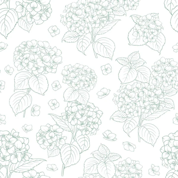 Seamless pattern from flowers of lavender,rose, and hydrangeas on a white background. — Stock Vector