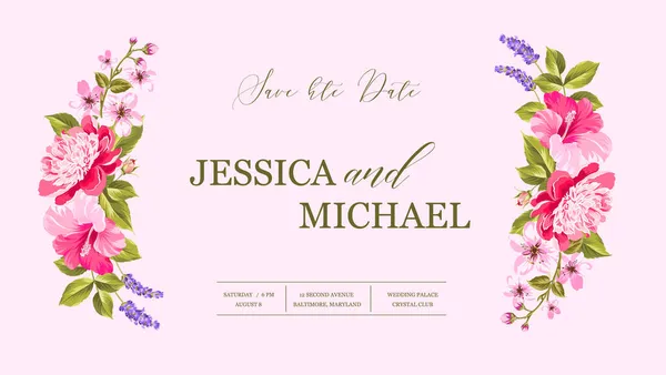 Cartão de convite floral. Modelo botânico de casamento. — Vetor de Stock