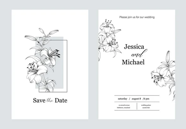 Carte d'invitation florale. Modèle botanique de mariage. — Image vectorielle