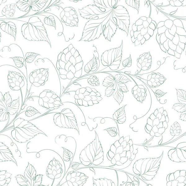 Seamless pattern of branches of hops on white background. — Stock Vector