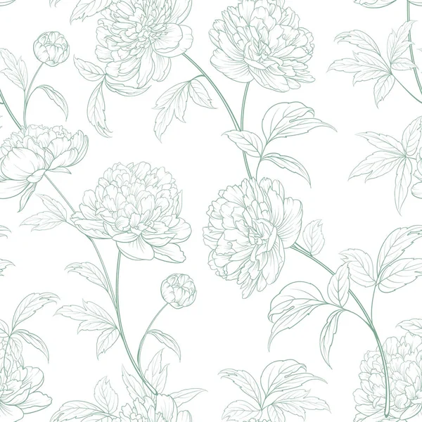 Seamless pattern from flowers of peonies on a white background. — Stock Vector