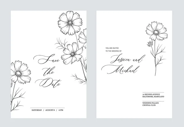 Κάρτα πρόσκλησης για λουλούδια. Πρότυπο βοτανολογίας γάμου. — Διανυσματικό Αρχείο