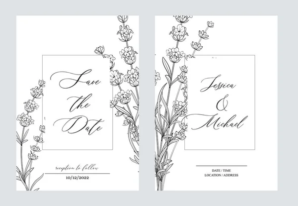 Tarjeta de invitación floral. Plantilla botánica de boda. — Vector de stock