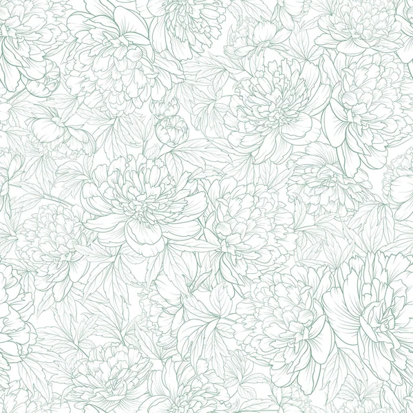白い背景に牡丹の花からシームレスなパターン. — ストックベクタ