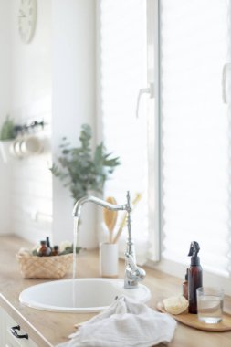 Bright kitchen interior. Scandinavian style. Provence furniture