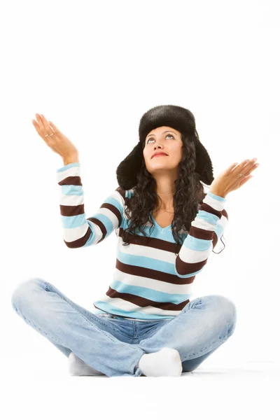 Girl in a black hat — Stock Photo, Image