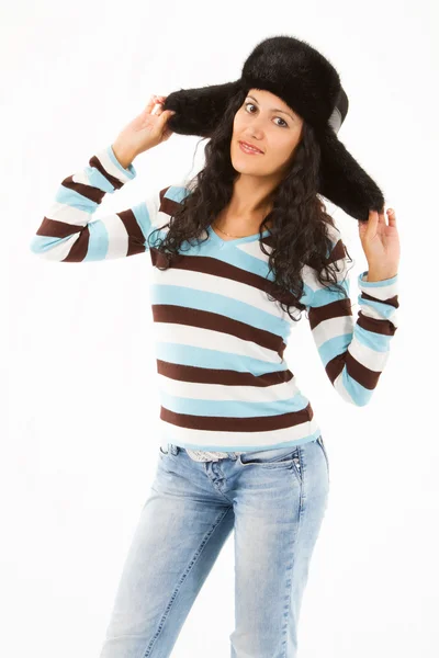 Girl in a black hat — Stock Photo, Image