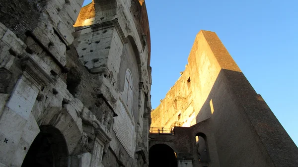 De muur van Colosseum in zonsondergang als een gouden muur — Stockfoto