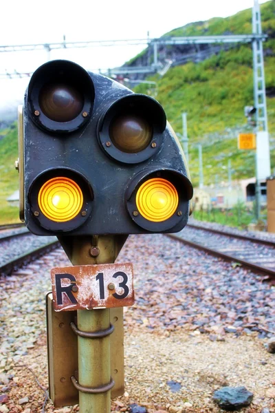 Railway signal light outdoors — Stock Photo, Image