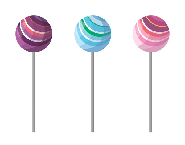 Set Sucette Sucrée Colorée Bonbons Ronds Sur Bâton Illustration Vectorielle — Image vectorielle