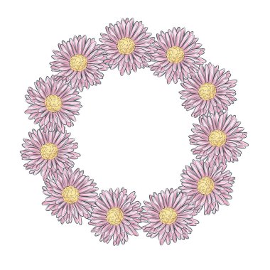 Gerberalardan yapılmış bir çerçeve. Bir bahçe çiçeği çelengi..