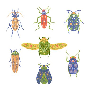 Çeşitli böcekler çiçek süsü ile yerleştirilmiş..