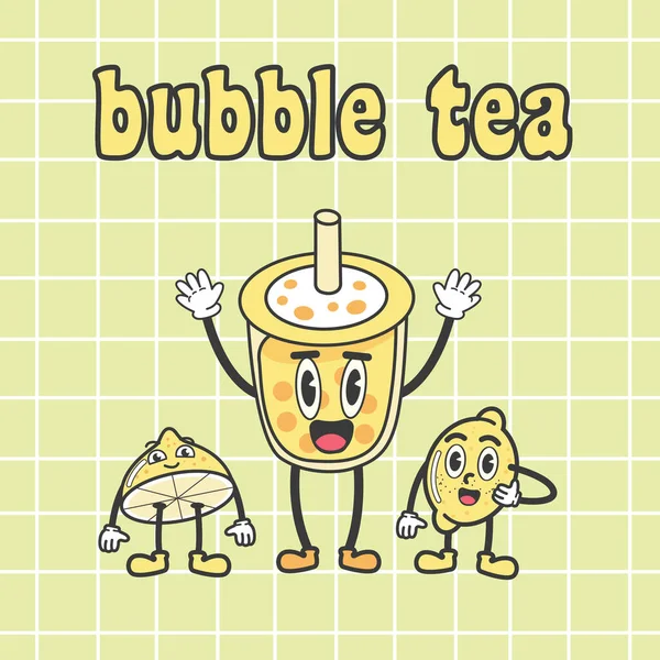 Aranyos Boba buborék zöld tea ital műanyag. — Stock Vector