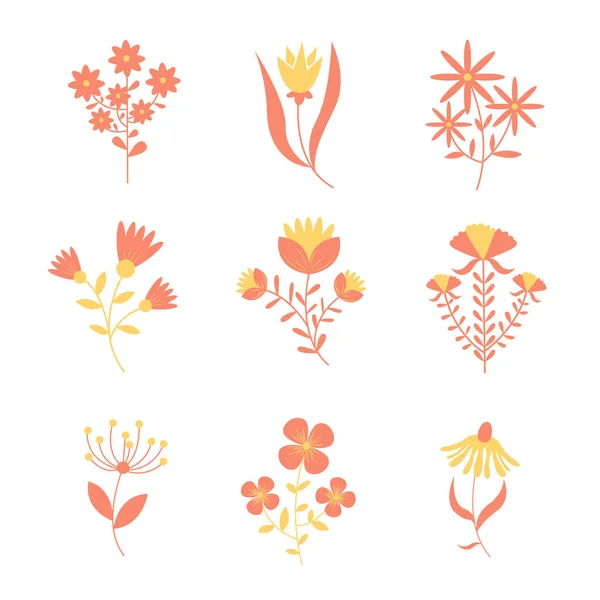 Conjunto de iconos de flores planas en silueta aislada en blanco . — Vector de stock