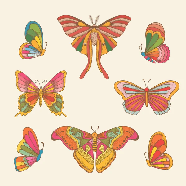 Rozmístit motýly. Vektorová klasická ilustrace. Barevné — Stockový vektor