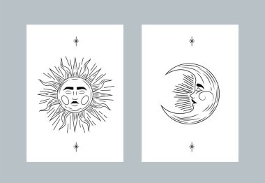 Göksel tılsım seti. Boho biçiminde vektör illüstrasyonu