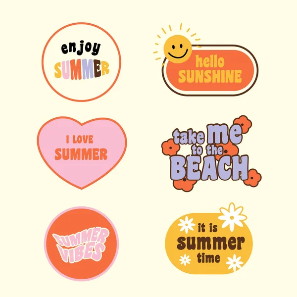 Plaj zamanı, sörf tahtası, palmiye ağaçları ve olumlu alıntıyla retro grafik.