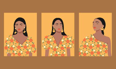 Kart, poster, broşür ve diğer kullanıcılar için güzel kadınlar ve çiçekler içeren vektör şablonları