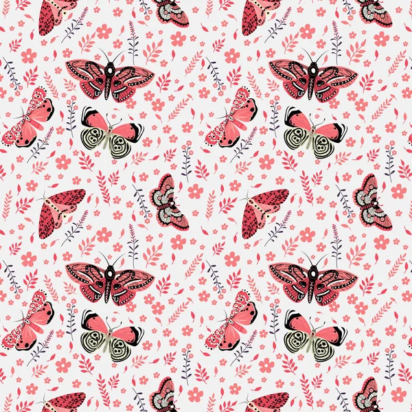 Patrón Sin Costuras Con Flores Mariposas Puede Utilizar Papel Embalaje — Vector de stock