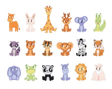 İskandinav tarzı içinde çocuklar için çizgi film sevimli hayvanlar vektör poster. Elle çizilmiş grafik Hayvanat Bahçesi. Bebek duş, kartpostal, etiket, broşür, el ilanı, sayfa, banner tasarımı için mükemmel.