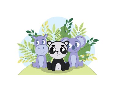 Şirin vahşi hayvanlar seti. Safari orman hayvanları vektörü. Orman hayvanı çizimi.