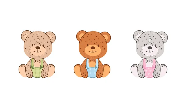 Set Von Niedlichen Cartoon Teddybär Auf Weißem Hintergrund — Stockvektor