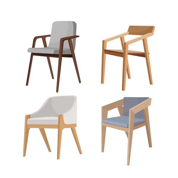 Cartoon Color Chair Icon Set Nábytek Pro Interiér Koncept Plochý — Stockový vektor