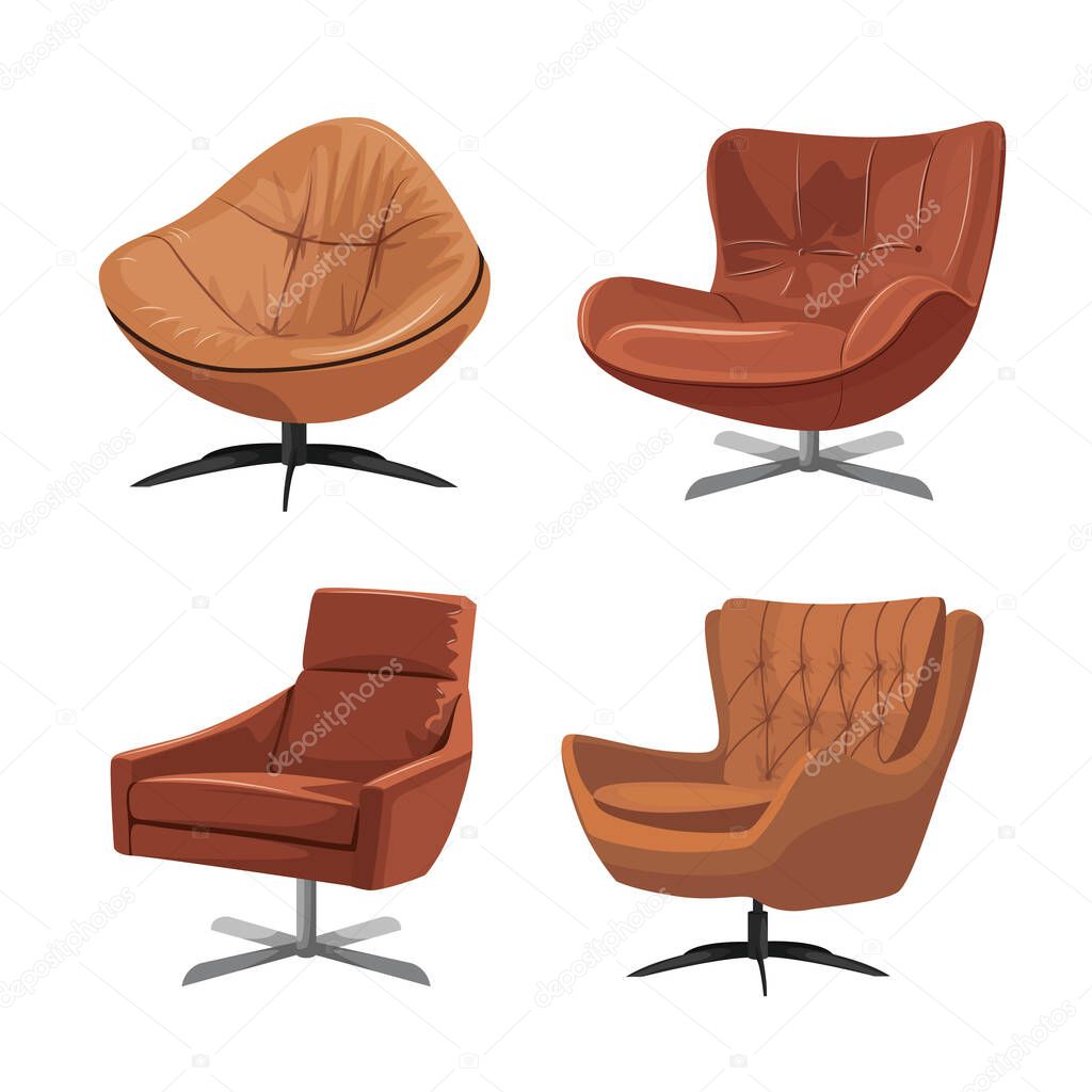Vector illustration of a brown leather office chair, Swivel chair, revolving chair