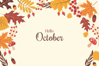 Merhaba sonbahar eli farklı renkte sonbahar yaprakları çizdi. Eskiz, tasarım elemanları. Vektör illüstrasyonu