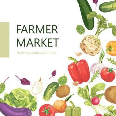 Poster design for farmers market. Vector illustration