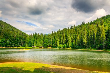 akşam dağ gölü arasında orman