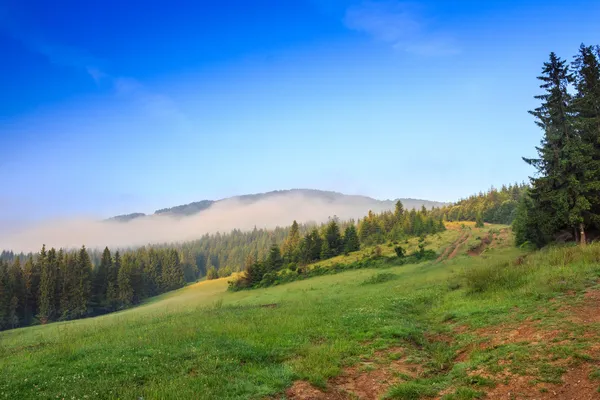 Nube cuelga en la cima de una montaña — Foto de Stock