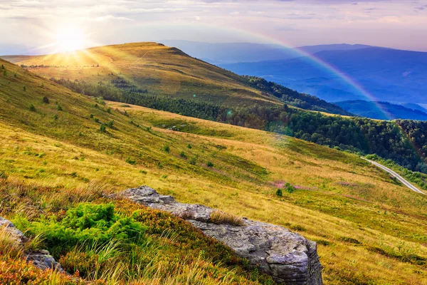 Luce sul pendio di montagna in pietra con foresta — Foto Stock