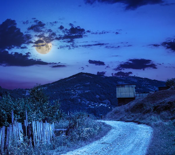 Strada di montagna vicino alla foresta di conifere con cielo notturno nuvoloso — Foto Stock