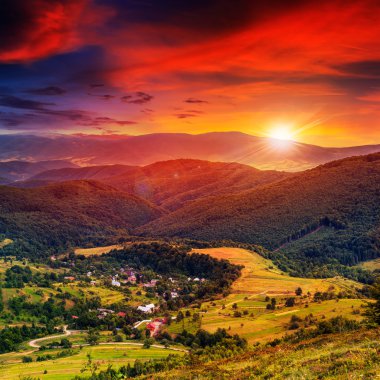 hillside dağda sonbahar orman ile Light düşüyor