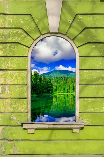 Old window frame with picture — Stock Photo, Image