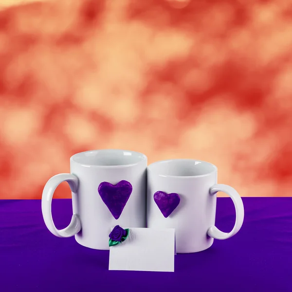 Love card with heart on a tea cup — Stock Photo, Image