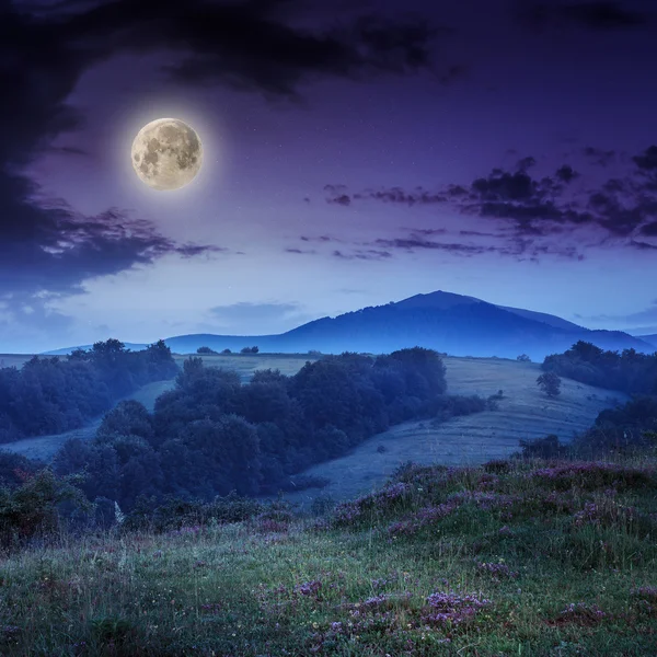 Nebbia fredda su alba calda in montagne di notte — Foto Stock