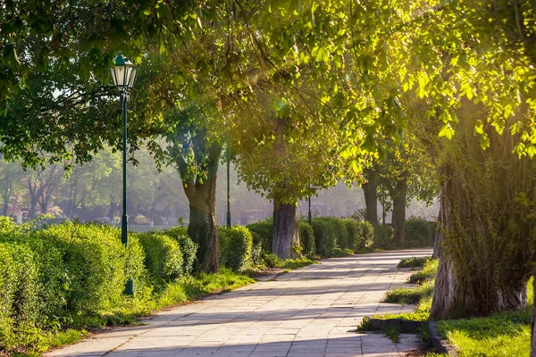 Parque da cidade velha com lanterna — Fotografia de Stock