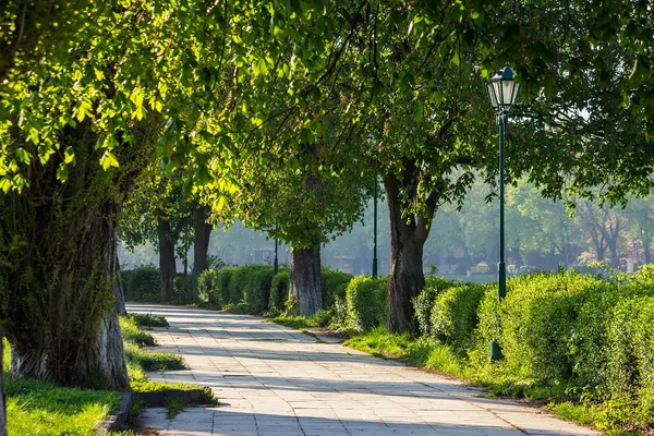 Parque da cidade velha com lanterna — Fotografia de Stock