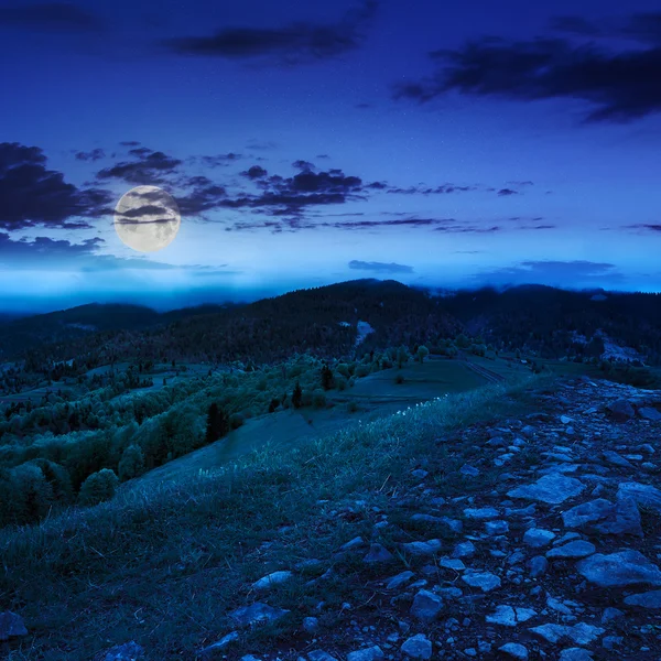 Sentiero in cima al prato di montagna di notte — Foto Stock