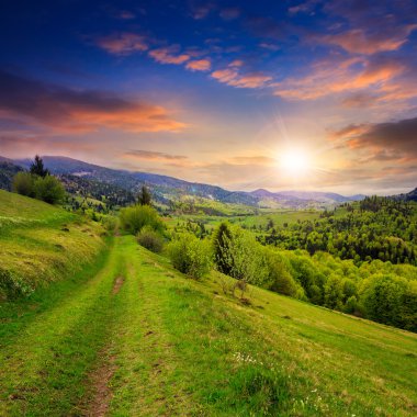 hillside günbatımında dağ çayır çit