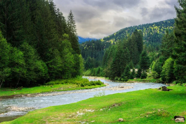 Kempinghely hegyi folyó közelében — Stock Fotó