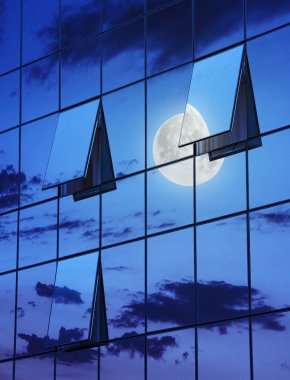 gece gökdelen açık Windows yansıması