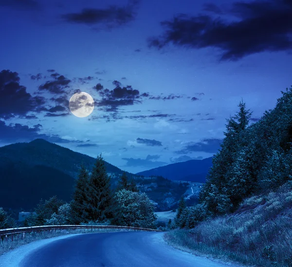 Andando nella foresta in montagna di notte — Foto Stock